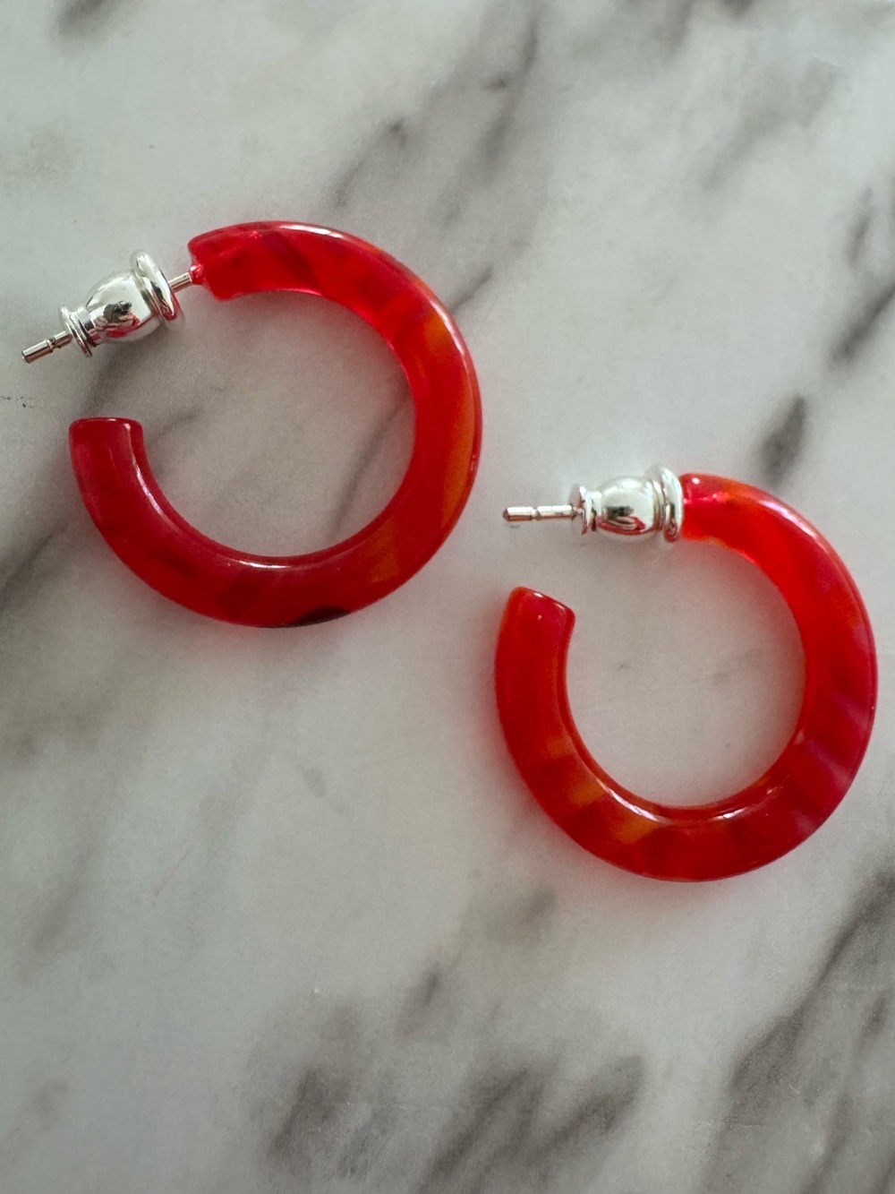 Bright Red acetate Hoop Earrings